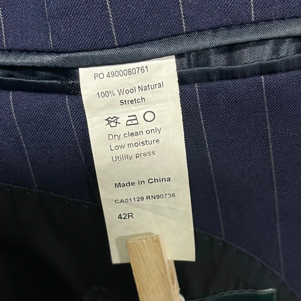 Ralph Lauren Blazer Men 42R Navy Pinstripe Suit Jacket 100% Wool Natural Stretch